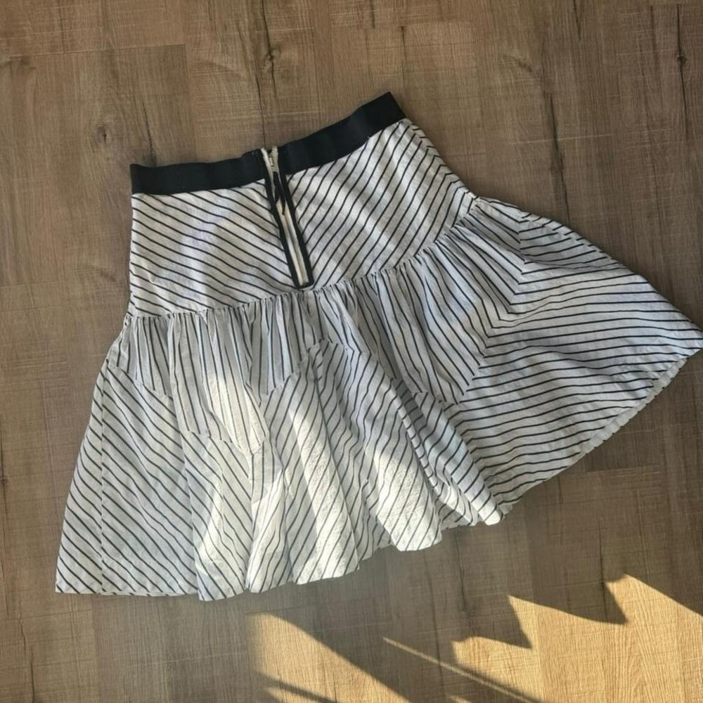 Maeve Drop Waist Skirt Women's Size 10 Black White Striped Flare Anthropologie - Picture 7 of 8